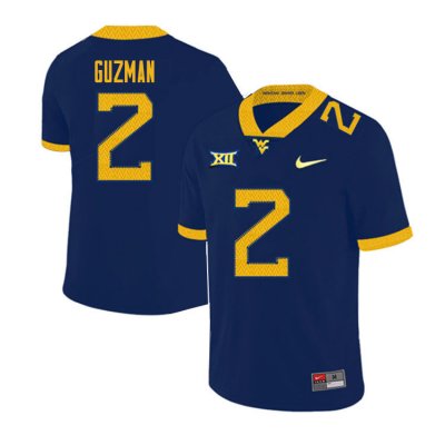 Men's West Virginia Mountaineers NCAA #2 Noah Guzman Navy Authentic Nike 2020 Stitched College Football Jersey JJ15I42QD